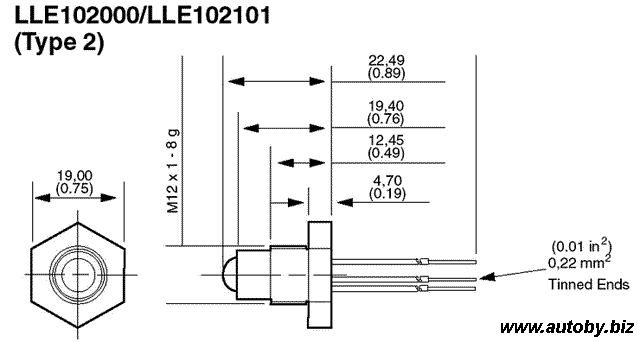 Оптический датчик уровня LLE102101 (размеры)
