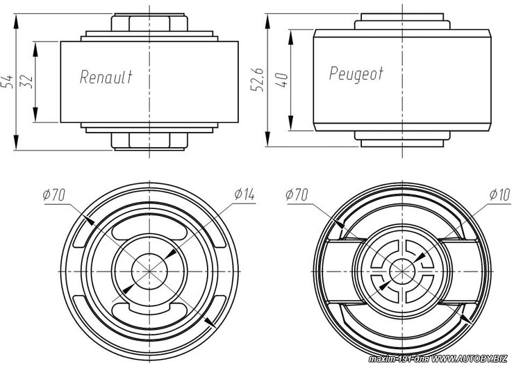 Чертежи сайлентблоков Renault и Peugeot
